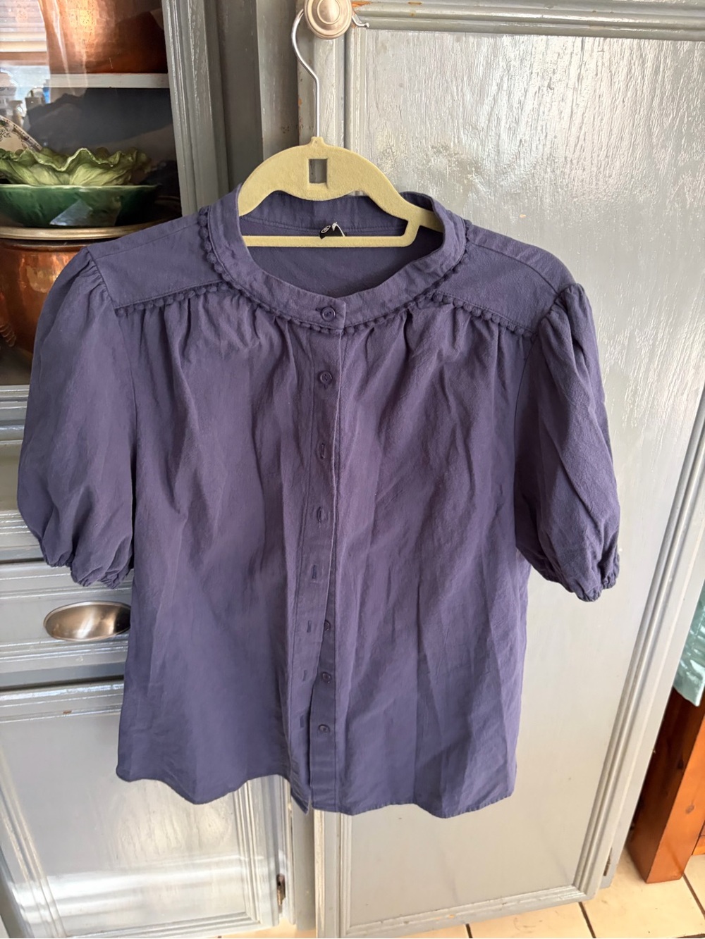 Women’s Short-Sleeve Button-Front Blouse in Purple